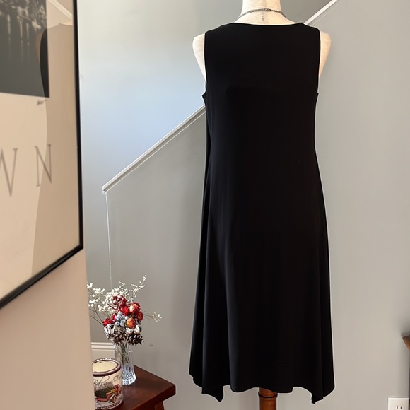 EILEEN FISHER Dress Black Jersey Handkerchief Hem - Picture 7 of 9